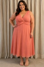 Pink/Coral Sleeveless V-Neck Wrap Chiffon Bridesmaid Dress Knee/Midi Length