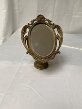 Vintage Ornate Brass Vanity Mirror – Swivel Oval – Baroque Rococo Style