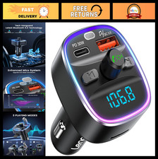 Bluetooth FM Transmitter Car Adapter 48W Fast Charging, 7 Color Light, Hands-Fre