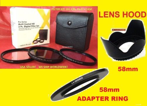 ADAPTATEUR BAGUE + KIT FILTRE + CAPOT pour APPAREIL PHOTO FUJI FINEPIX S8630 S8650 58 mm CPL, UV, FDL - Photo 1/12