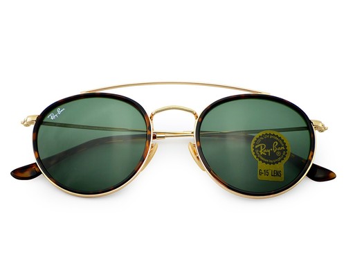 Ray-Ban Sunglasses RB3647N Round Double Bridge Gold Frame Green Lens 51mm Unisex