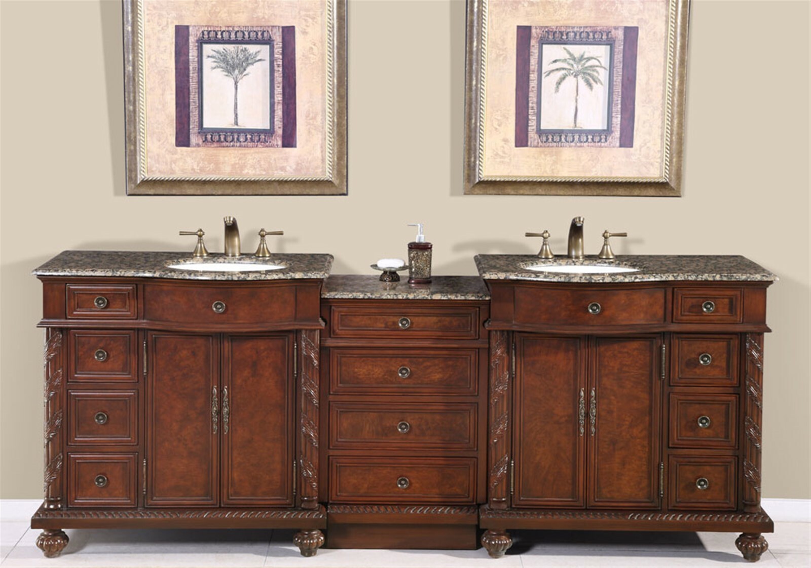 Silkroad Exclusive Hyp0213bbuwc90 Double Sink Vanity With Granite Top Brown For Sale Online Ebay