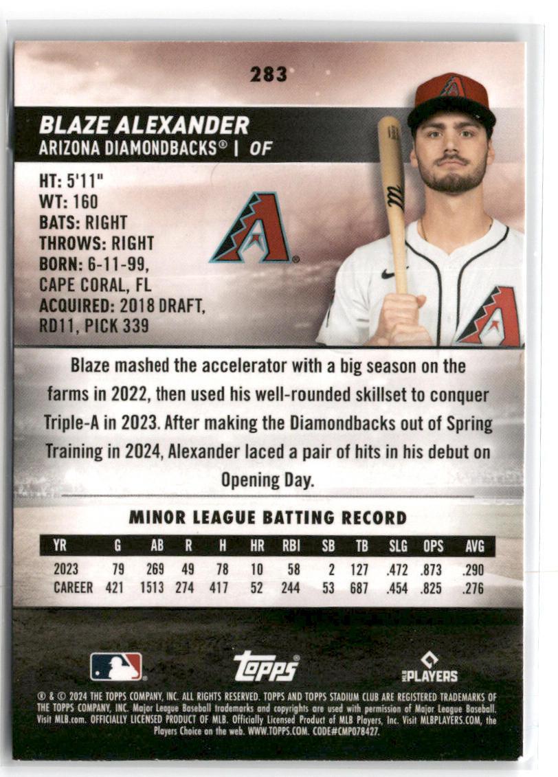 Blaze Alexander 2024 Topps Stadium Club #283 Rookie - K7145 | eBay