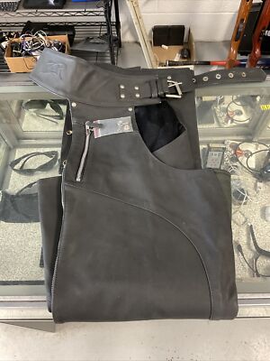ZR1 MENS SIZE LARGE BLACK LEATHER MOTORCYCLE CHAPS