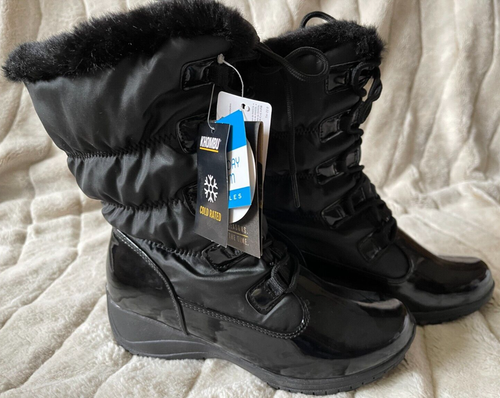 Black Lace-up Faux Fur Winter Boots Women's Size Dominican