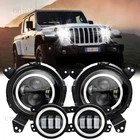 For Jeep Wrangler JL Gladiator JT 2018-2023 130W Halo Led Headlights + Fog Light