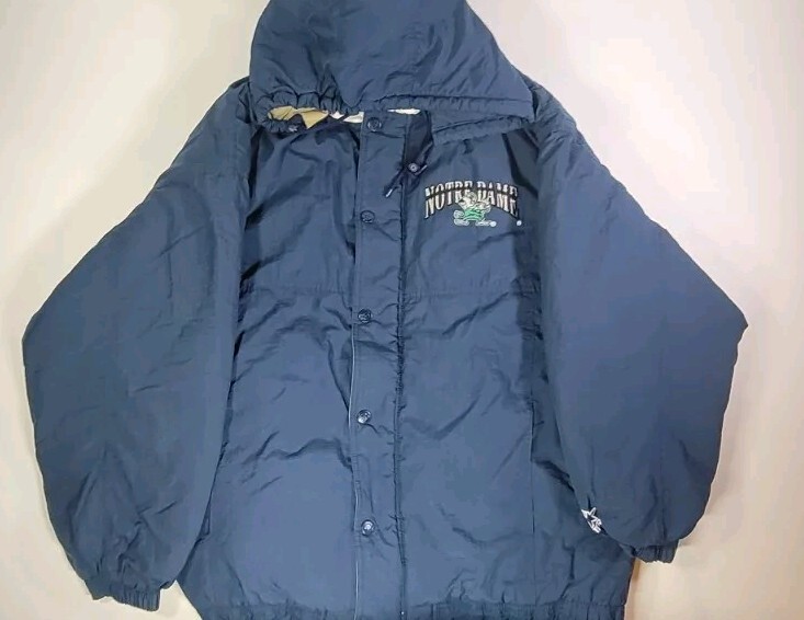 Vintage 90s Notre Dame Hooded Starter Puffer Jacket Size XL Made  