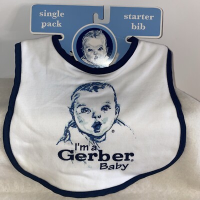 Vtg Single Pack Starter Bib I'm A Gerber Baby White Blue Bib Clean on Cardboard