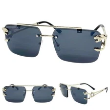 Classy Elegant Sophisticated Hip Hop SUN GLASSES Silver Metal Frame Dark Lens