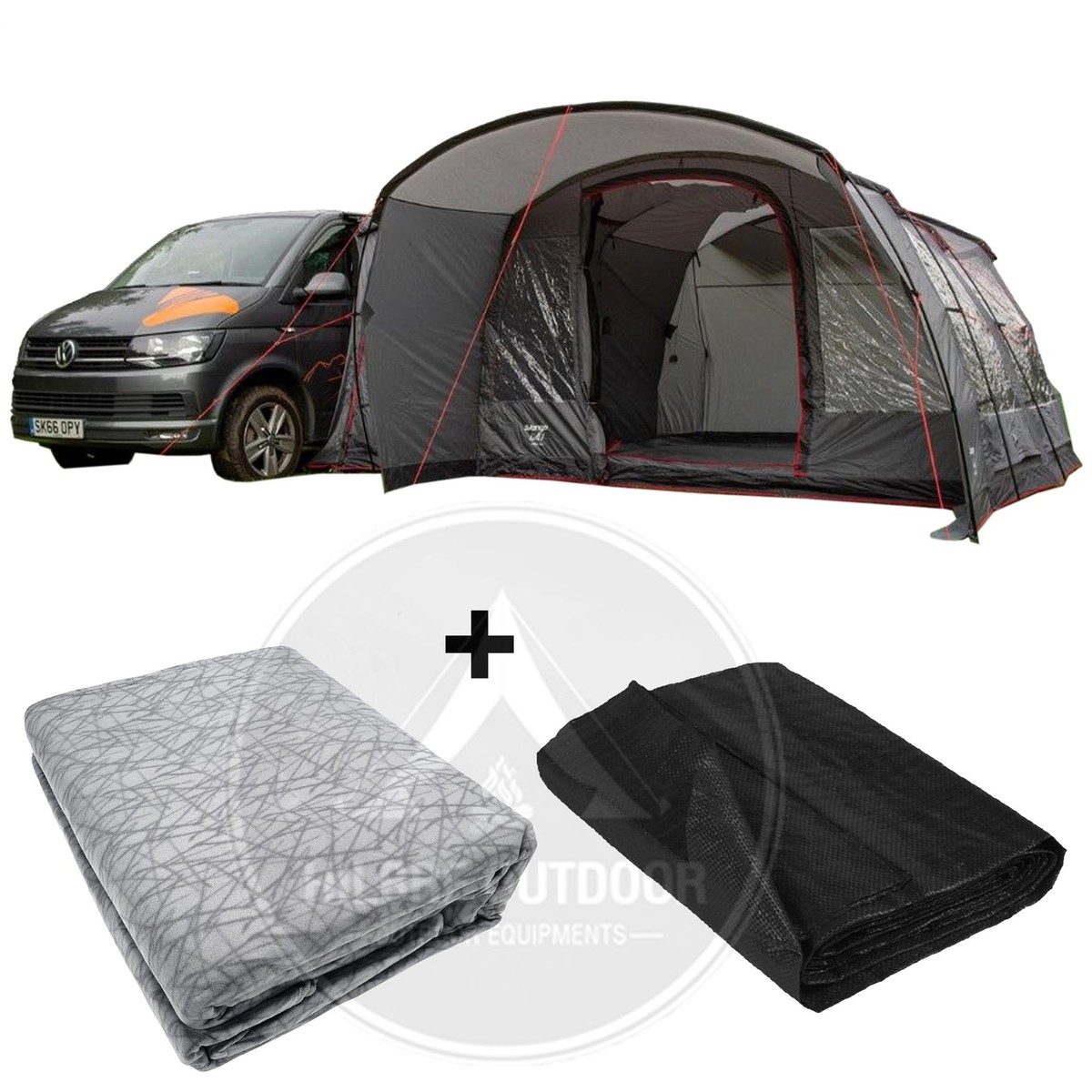 VANGO GALLI LOW DRIVE AWAY AWNING, CARPET FOOTPRINT BUNDLE POLED