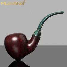 MUXIANG Smooth Freehand Pipe Briar Wood Tobacco Pipe Bent Ebonite Stem Gift Box