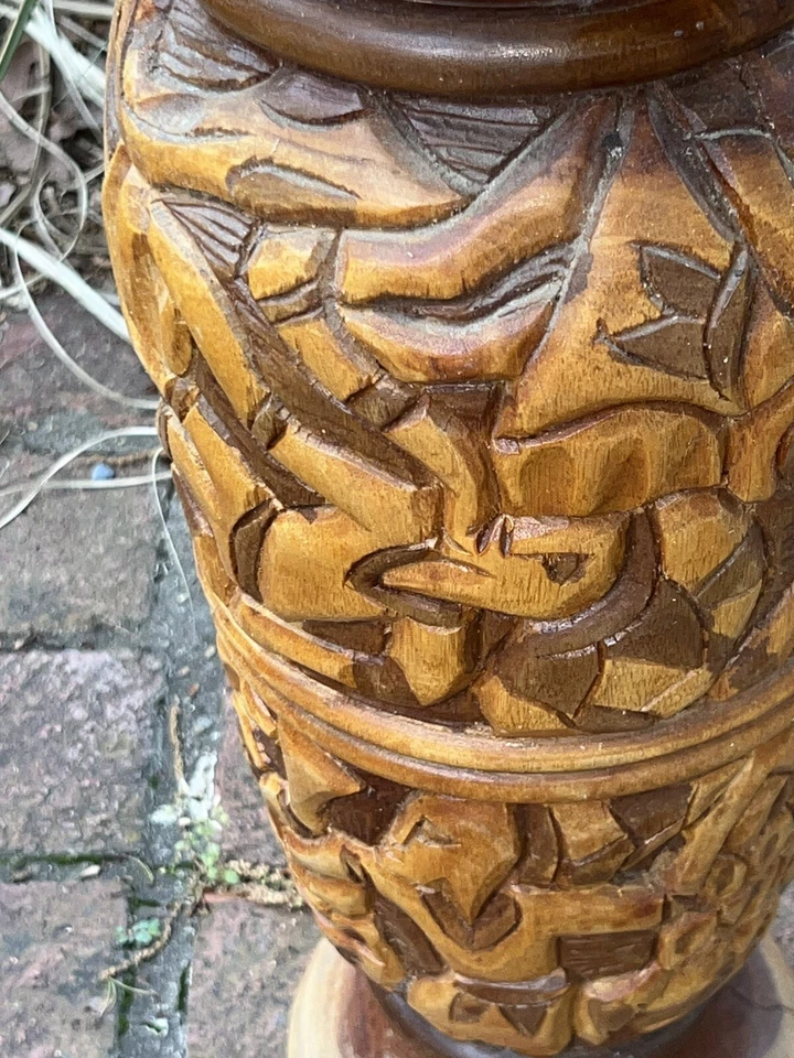 Jarrón de madera multicolor tallado a mano vintage TORNEADO A MANO 19” X 7,5” ¡¡Único!!! Foto 3 de 4