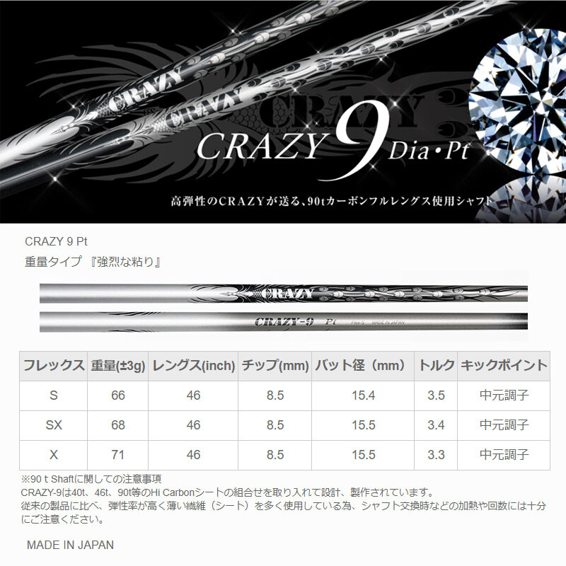 CRAZY Golf Japan CRAZY 9 Pt Platinum Graphite Shaft for