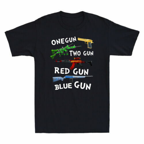 One Gun Two Gun Red Gun Blue Gun Funny Men's Cotton T-Shirt Gift For Gun Lover - Picture 1 of 4