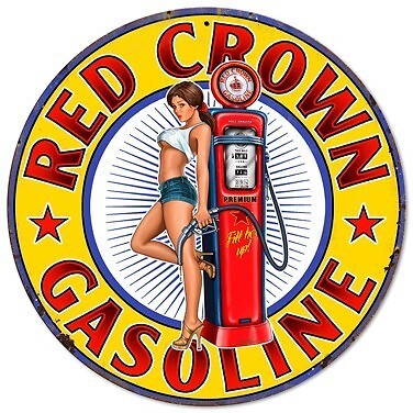 Red Crown Gasoline Tanklstelle Zapfsäule Pin Up Retro Sign Blechschild Schild