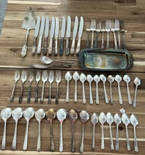 Oneida Ltd WM A Rogers Old silver plates stainless flatware lot 50+ spoon knife