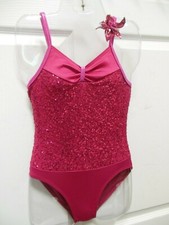 DANCE COSTUME Leotard w/ Sequin Flower Rasberry Girls sizes camisole styling