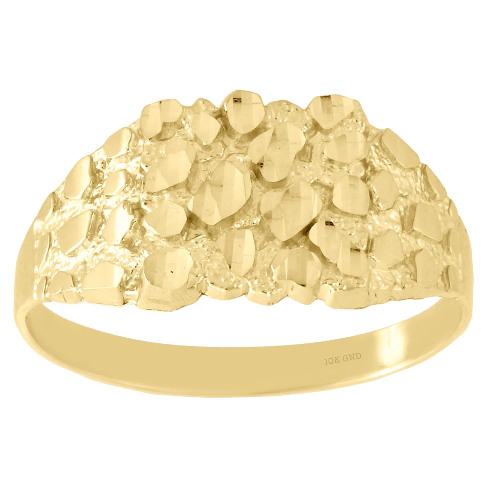 Anillo meñique estilo mineral pepita real de oro amarillo de 10 quilates banda elegante personalizada de 10,5 mm Foto 2 de 4