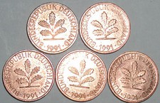 1 Pfennig 1991 A D F G J Kompletter Satz