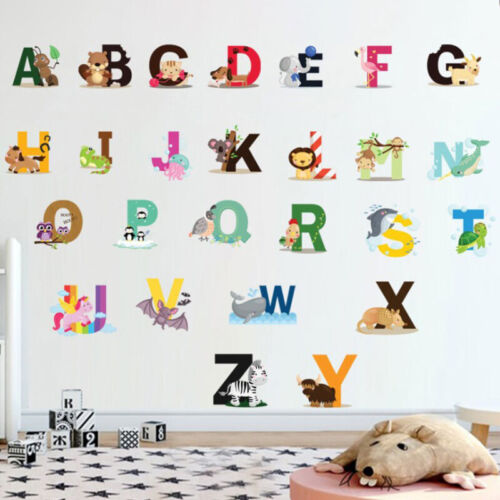 Cartoon Jungle Wild 26 Letters Alphabet Animals Wall Stickers for Kids  RoomsMPQH | eBay