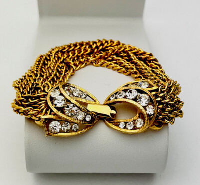 Signed Lisner 1960s Vintage New GoldPlated 8Strand Crystal