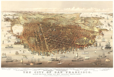 San Francisco, California - 1878 - Aerial Bird's Eye View Map Poster