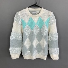Vintage Stefano Chunky Argyle Gray Blue Sweater Womens Small