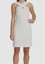 $345 Halston Women's White Andie Stretch Crepe X-Halter Dress Size 10