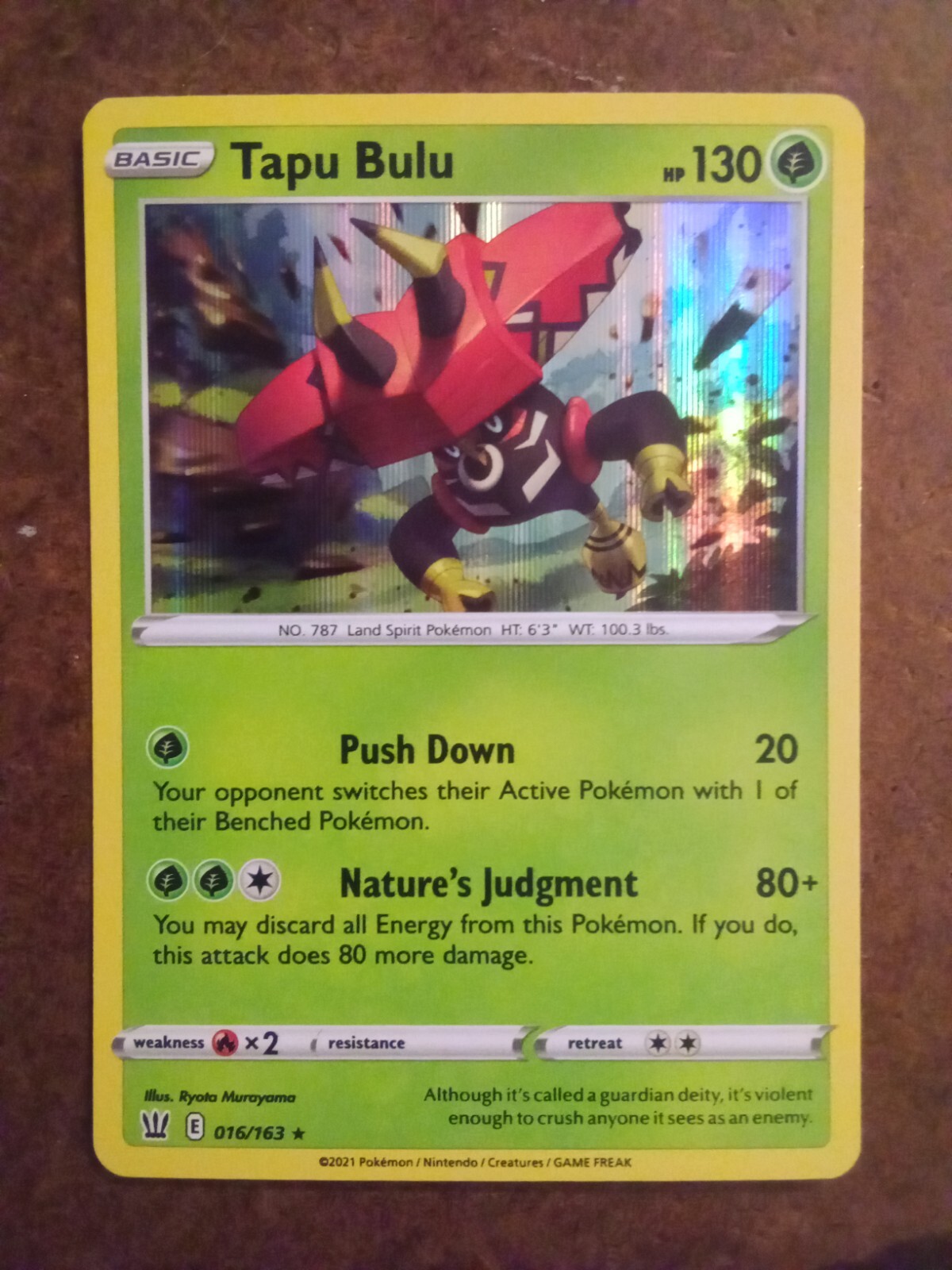 Tapu Bulu 016/163 Holo Basic Rare Pokemon Card
