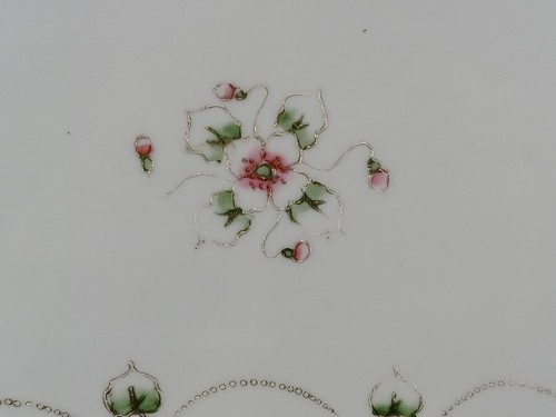 Nippon Morimura Hand Painted Pink Floral & Gold Beaded 10 7/8 Inch Antique Tray - Picture 2 of 11