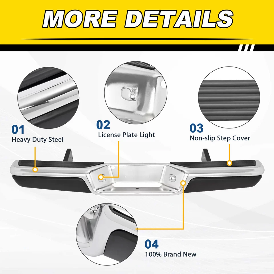 Conjunto de parachoques trasero para Dodge Dakota 1997-2003 2004 acero cromado con soporte Foto 2 de 4