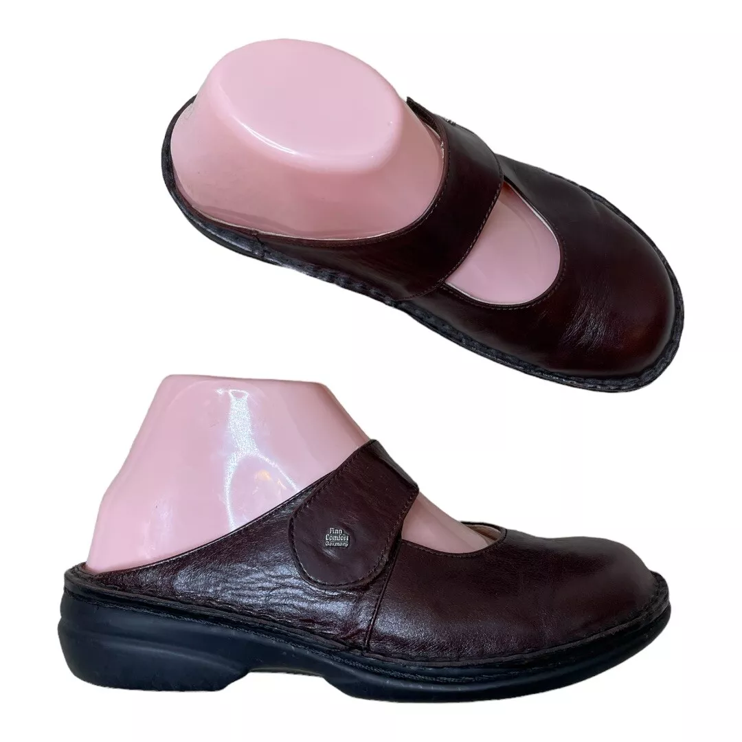 Finn Comfort Womens Sanford Clogs 37D Leather Mary Jane Slip on