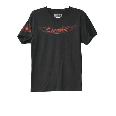 Built In American Mens Black T-Shirt Graphic Operation Red Wings Short Sleeve S