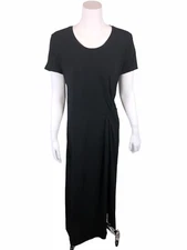 H by Halston Petite Short-Sleeves Twist Front Maxi Dress Solid Black PXS Size 