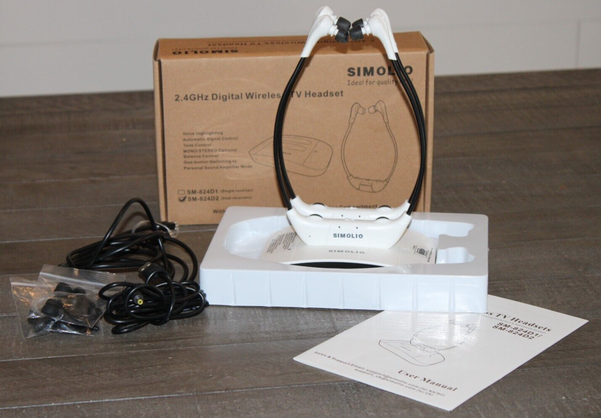 Simolio Digital Wireless TV Headset Dual Set White Open Box
