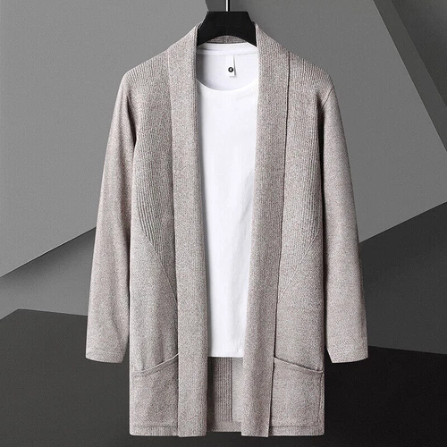 Cardigan Jacket Men's Autumn New Lapel Casual Tops Outwear Knitted Sweater Coat - Picture 15 of 25