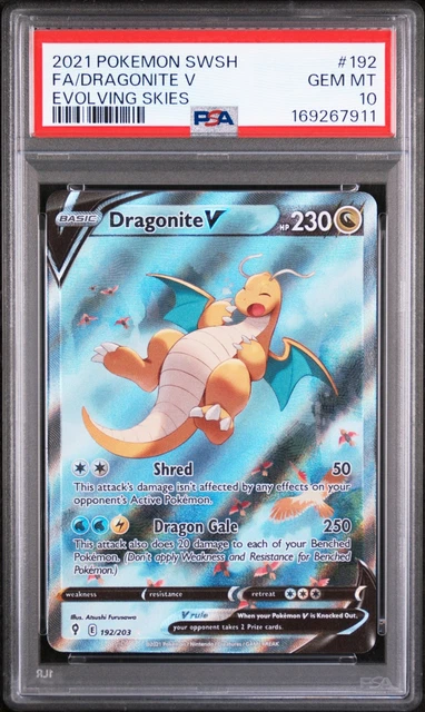 2021 POKEMON SWORD & SHIELD EVOLVING SKIES #192 FULL ART/DRAGONITE V PSA 10