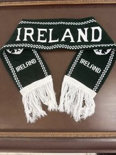 Ireland Shamrock Celtic Knit Scarf Green White Heavy Winter Fringe Souvenir