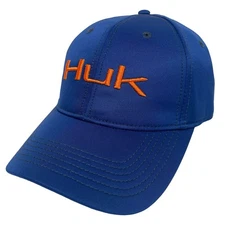 Huk Performance Stretch Tech Hat Blue Orange Embroidered Fishing Baseball Cap L