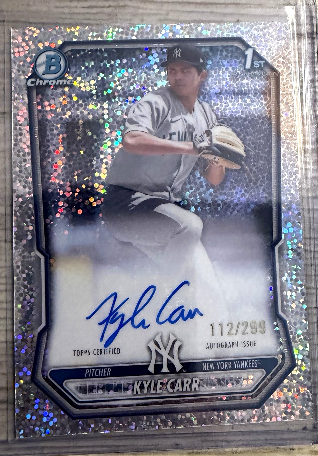 Topps 2026 Bowman Chrome Kyle Carr Yankees CPA-KCA RC Auto Speckle 112/299