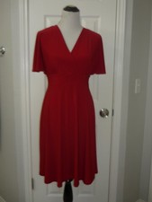 NWT Ashley Graham Beyond Dress, Bright Red, V-Neck, Full Skirt, Stretch $46 Sz M