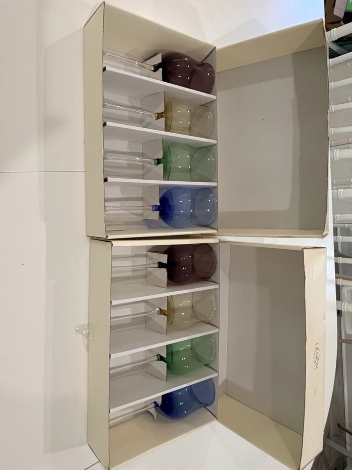 8 nuevas copas de vino Lenox con gemas de cristal tallo de tulipán multicolores en cajas originales Foto 4 de 4