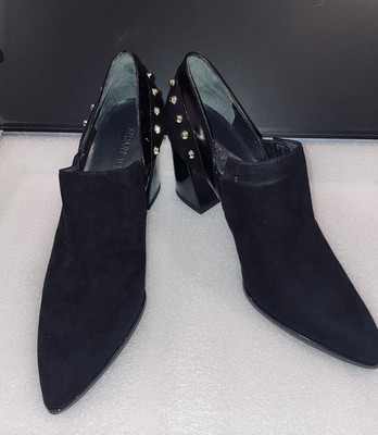 Stuart Weitzman black studded suede booties ''Notaktak'' chunky  heel 8.5