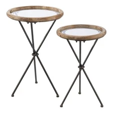 SEI Furniture Crellon Glass-Top Round End Table Set in Natural/Black