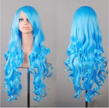 Long Wavy Cosplay or LARP Heat Resistant Synthetic Fiber Wig in Sky Blue
