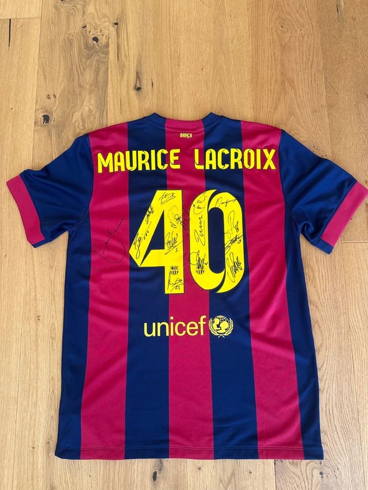 maillot Barcelone Nike signe Messi Neymar Suarez, toute équipe 2015 (triple)vrai - Photo 1/4