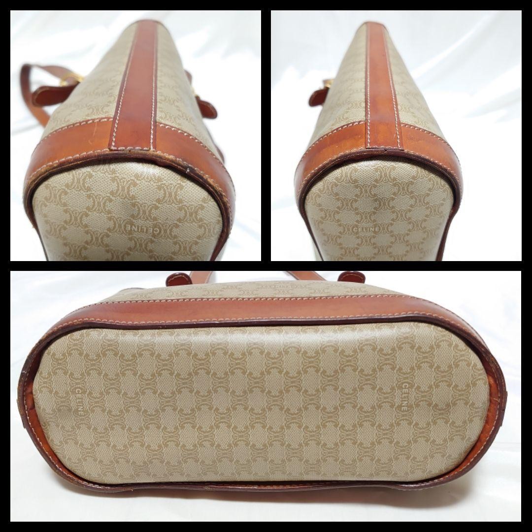 CELINE Vintage Macadam Pattern Tote Bag Beige Leather Authentic Excellent Condi — image 5