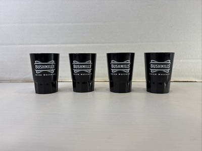4 Rare Bushmills Irish Whiskey Hard  Plastic Shot Glasses Black Brand New 2 3/4 