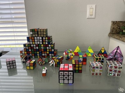 Rubik's Cube And Other Puzzle Lot Of 28 + Keychain, Ornament & Cube Tin