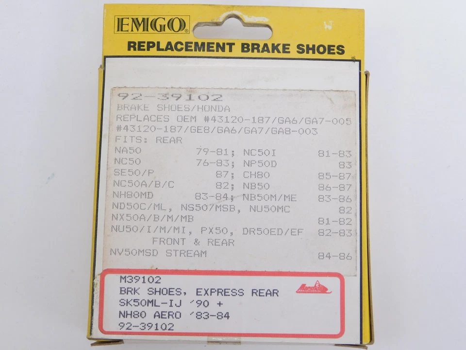 Zapatas de freno EMGO para Honda 43120-187-003 92-39152 NA50 NU50 NC50 CH80 NB50 PX50 Foto 3 de 4